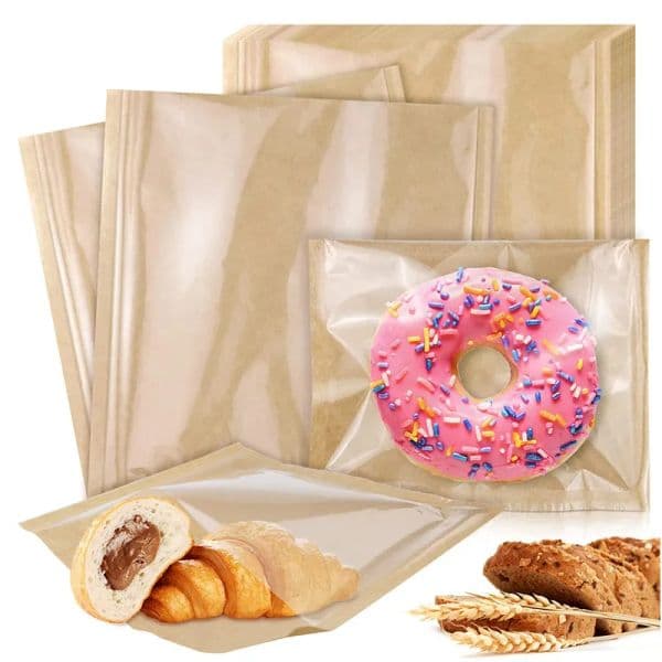 wholesale Heat-Sealable Bakery with Window Greaseproof Paper Pastry Treat Bags for Bread Sandwich Baked Goods Gift Giving