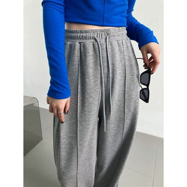 Women's Pants Capris Solid Drawstring Sweat Pants Women's Loose Casual Elastic Waist Hanging Feeling Wide Leg Pants 230301