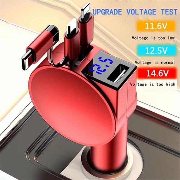 QC4.0 fast charge universal 4 in 1 retractable car charger Mobile Phone Car Charging