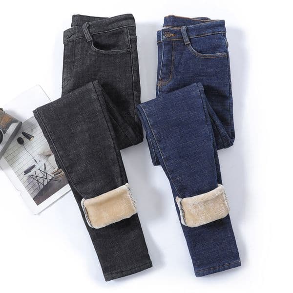 Women's Jeans Winter High Waist Jeans Women Thick Warm Stretch Skinny Pencil Pants Female Simple Casual Blue Black Trousers Haren Pants 230303