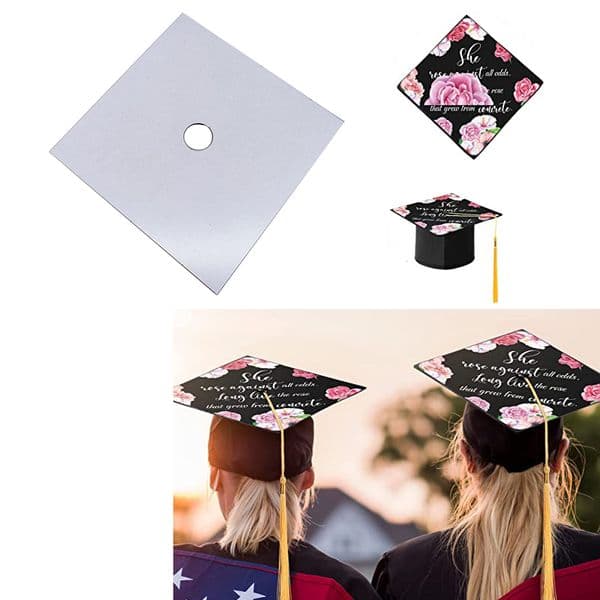 Party Gift Sublimation Blank MDF Graduation Cap Topper With Sticker Custom DIY Photo Plate Memorial Adhesive Grad Hat Caps Tassel Toppers Single Sided Printing