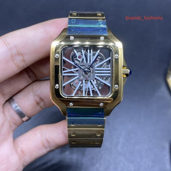 High Quality Boutique Men's Watch Gold Stainless Steel Sports Watches Skeleton Hollow-out dial Quartz Movement Watch