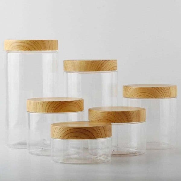 Storage Bottles Jars Plastic Bottle Nut Biscuit Jar Wood Grain Transparent Sealed Jar Kitchen Seasoning Grains Moistureproof Freshkeeping Storage J230301