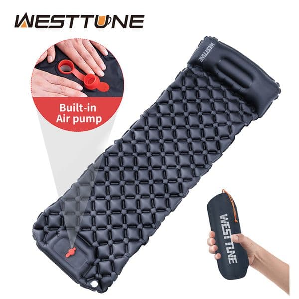 Outdoor Pads Sleeping Pad Camping Inflatable Mattress Builtin Pump Ultralight Air Cushion Travel Mat With Headrest For Hiking 230307