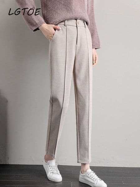 Women's Pants Capris Casual High Waist Wool Harem Pants Women Spring Autumn Winter Warm Pants Thick Office Straight Pencil Suit Trousers Korean Pant 230309