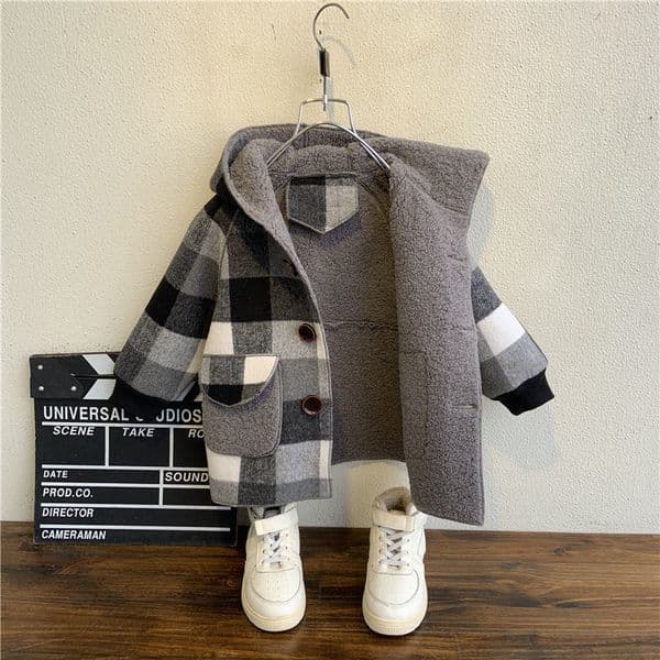 Jackets fall Winter Fleece For Boy Trench Children's Clothing 210Y Hooded Warm plaid Outerwear Windbreaker Baby Kids Coats 230310