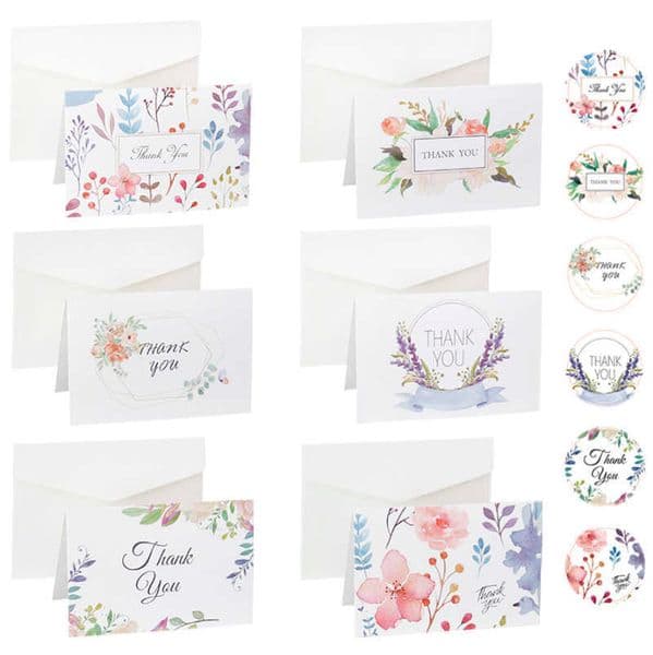 Gift Cards 6Sets of Floral Thank You Cards Blank Inside with Envelops Stickers for Party Wedding Baby Shower Flower Folding Cards Z0310