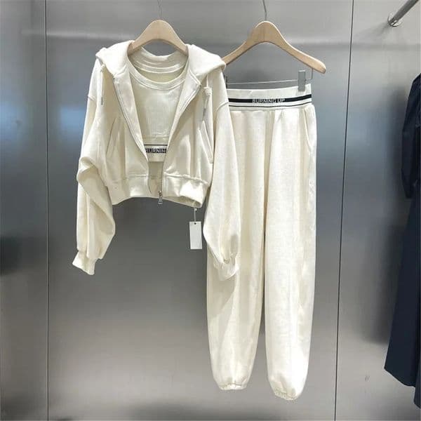 Womens Two Piece Pants Tracksuits Women Leisure Sports Suit Hoodie Long Pants Vest ThreePiece Sets Oversized Sportwear Tracksuit Set Autumn Suits Y2k 230310