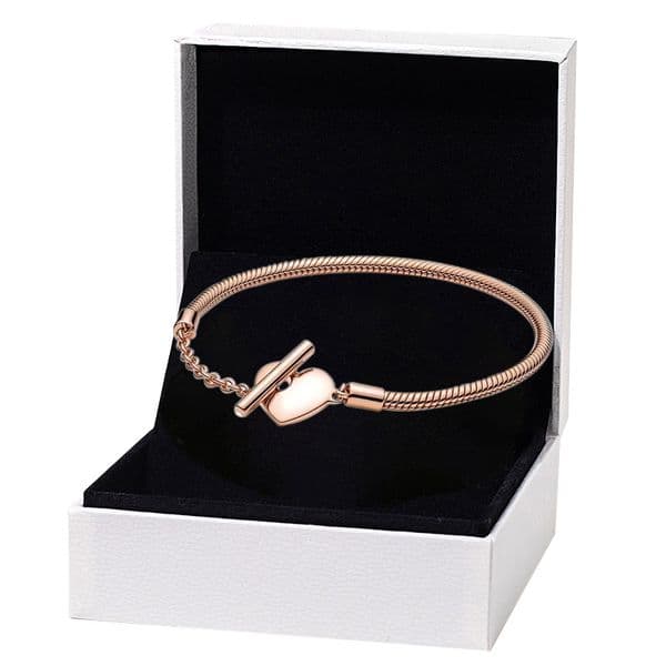 Rose Gold Heart Snake Chain Bracelet Real 925 Sterling Silver Wedding Jewelry For Women Girlfriend Gift Hand chain Bracelets with Retail Box Factory wholesale