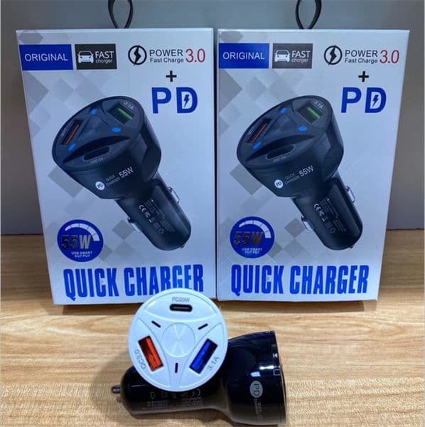 3 Ports LED USB Plug Adapter Fast Charging Type-C QC3.0 PD 7A Car Charger for iphone 11 12 13 14 pro max Samsung With Retail Box Package