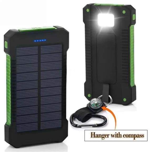 20000mAh Solar power bank Charger with LED flashlight Compass Camping lamp Double head Battery panel waterproof outdoor charging Cell phone