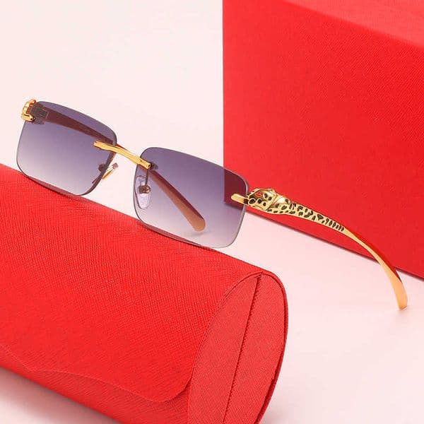 Sunglasses Luxury Designer Sunglasses Golden leopard head square men's flat mirror trend frameless metal fashion versatile