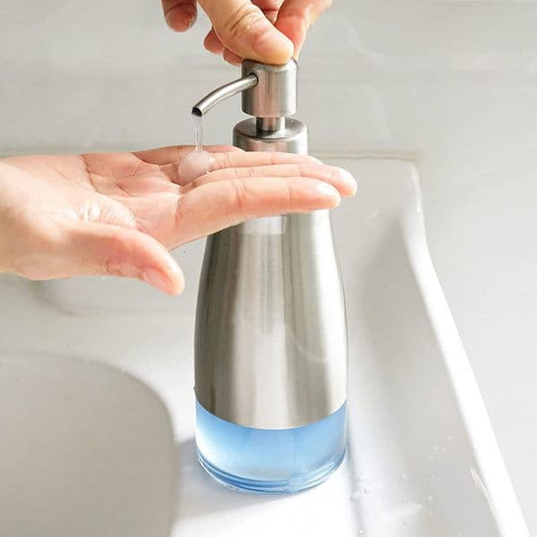 Liquid Soap Dispenser Soap Dispenser Clear Glass Liner Brushed Nickel Stainless Steel Case and Pump Washing up Liquid Dispenser for Kitchen Bathroom 230317