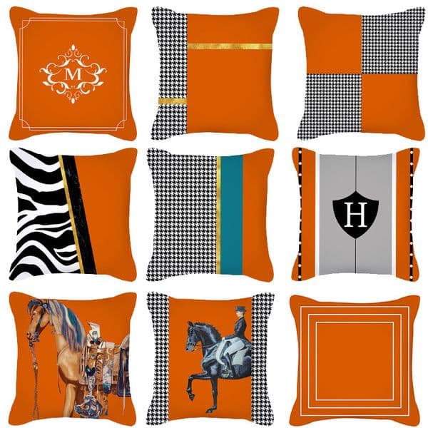 new fashion orange pillowcases popular ins square cushion cover peach veet h sofa pillowcase horse pattern home appliances blackandwhite grid pillow