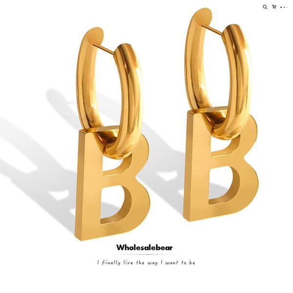 Fashion Women B charms stud earrings Geometric Silver gold Quality Stainless Earring Jewelry Silver gold color