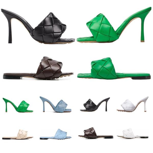 Sexy Flat slides Lido Sandals Woven Luxurys Designers women slippers square mules shoes Ladies Wedding 7cm heels Dress Sandal High Quality