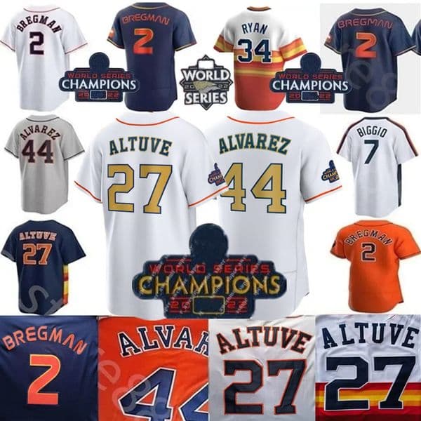 2023 Custom S-4XL Alvarez Jersey 44 Alvarez 7 Biggio 27 Jose Altuve 34 Nolan Ryan George Springer Michael Brantley Yuli Gurriel 2 Alex Bregman WS Baseball jerseys