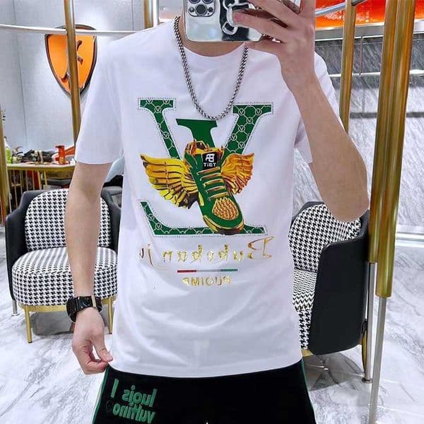 Luxury Men's T-Shirts designer 2024 summer new men's European fashion brand t-slim shoes print hot drill youth short sleeve T-shirt tops