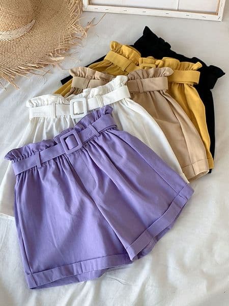 Women's Shorts Women Casual High Waist Loose Cotton Short Pants Summer Elegant Sweet Girls All-Match Wide Leg Shorts With Belt Korean 230328