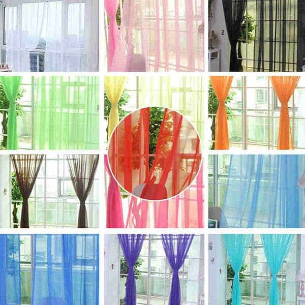 Rod Pocket Rainbow Curtain Pure Color Tulle Curtain For Living Room Sheer Voile Wedding Decor Modern Bedroom Window Tulle