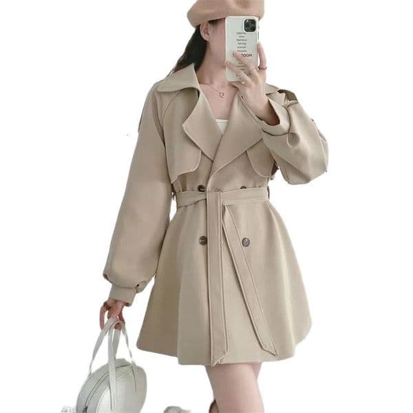 Women's Trench Coats 2023 Spring Autumn Korean Coat Women Joker Leisure DoubleBreasted Lantern Sleeve Temperament Slim Windbreakers 230329Z