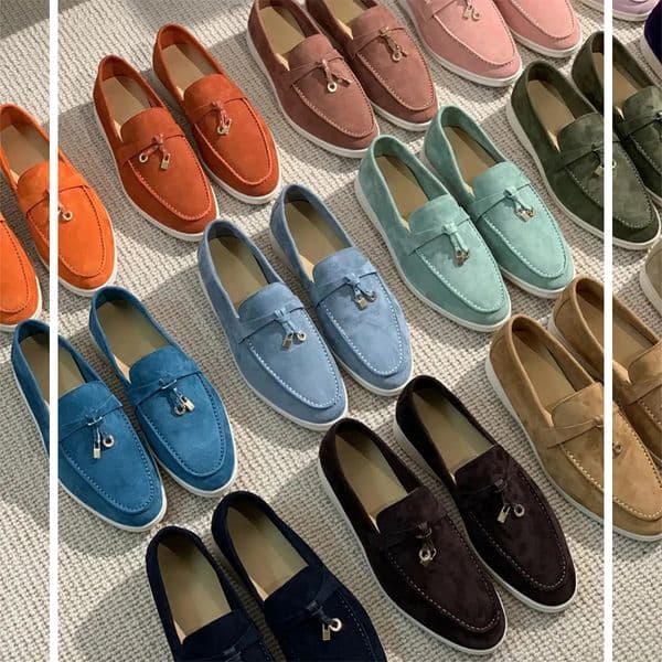 designer walk charms embellished casual shoes mens womens suede loafers couple shoe genuine leather flat f loro piana loropianoshoes loropiana loropina piano GK5E