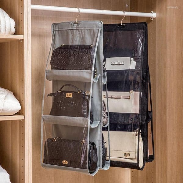 Storage Bags 6 Pocket Hanging Handbag Organizer For Wardrobe Closet Transparent Bag Door Wall Clear Sundry Shoe With Hanger Pouch