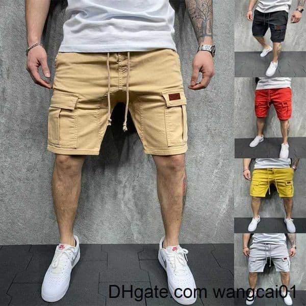 wangcai01 Men's Shorts Men's Casual Shorts 2023 Men's summer cargo shorts Loose multi-pocket stitching waist drawstring straight barrel