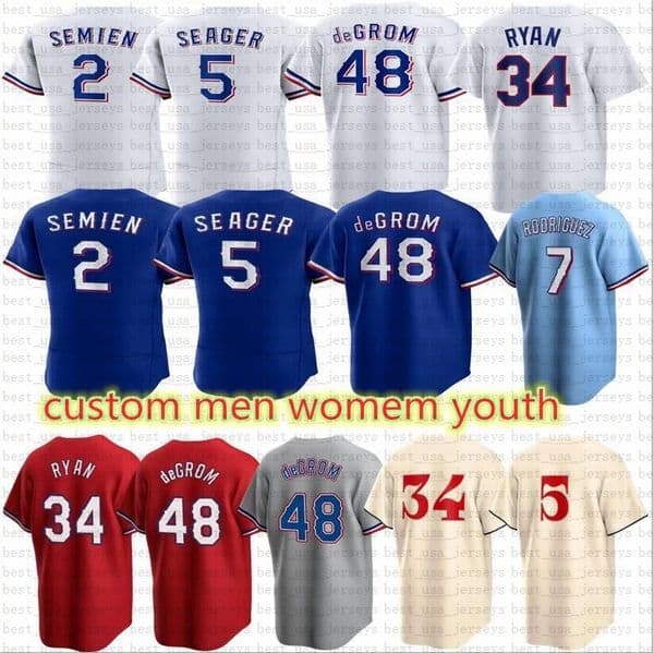 Jacob deGrom Corey Seager Baseball Jerseys Adolis Garcia Marcus Semien Nathaniel Lowe Jonah Heim Nathan Eovaldi Taveras Nolan Ryan Rodriguez