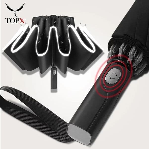 Umbrellas Windproof Reverse Automatic Umbrella Rain Women Men Car Large Business 3Folding 10 Ribs Reflective Stripe Gift Parasol 230510