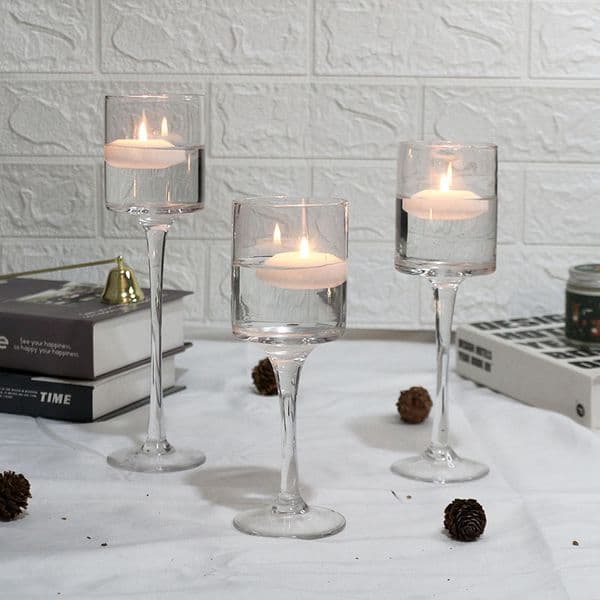 clear long stem glass crystal tealight floating tall candle holders 3 size set table centerpiece for wedding home decor