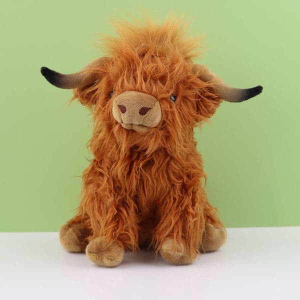 Dolls 28cm Kawaii Simulation Cow Doll Soft Stuffed Animal Cream Highland Cattle Plush Toy Kyloe Plushie for Kids Gifts