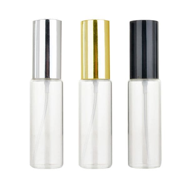 100pcs 30ml Glass Perfume Bottles Clear Spray Bottle 30 ml Empty Fragrance Packaging Bottle With Black Silver Gold Cap 1oz