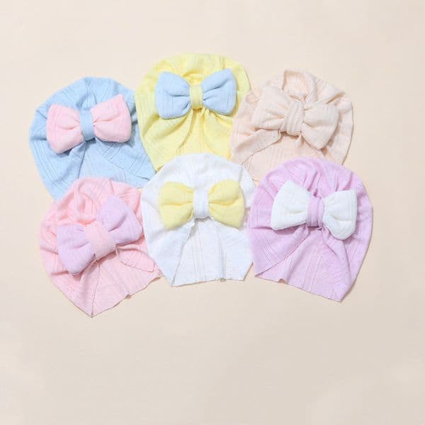 M591 Spring Summer Infant Baby Bowknot Breathable Cotton Hat Kids Girls Turban Caps Solid Color Sweet Babies Hats