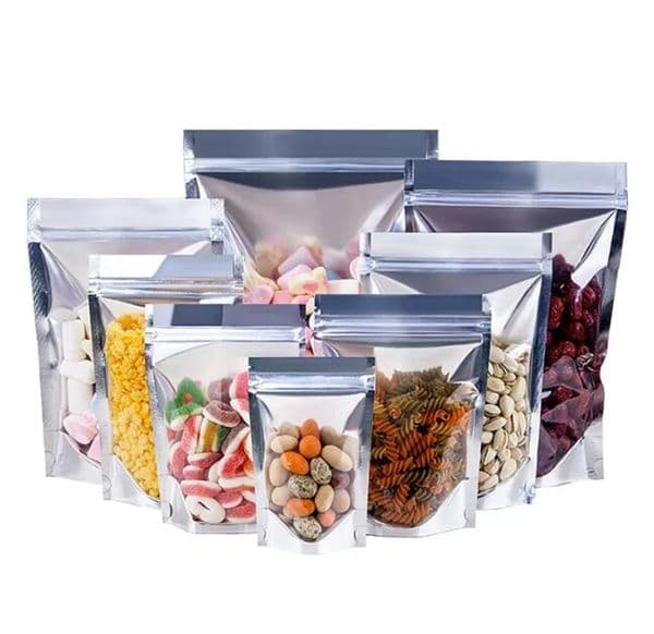 wholesale Silver-Clear Plastic Food Resealable Clear Mylar Bag Stand Up Pouches Large Smell Proof Storage Bags for Small Business
