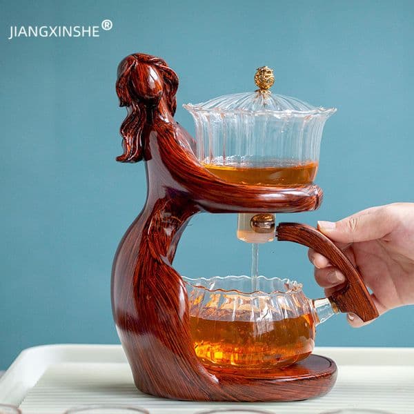 Wine Glasses Set Teh Otomatis Cangkir Kungfu Pembuat Tahan Panas Tempat Kaca Infusers Tea Ware 230517