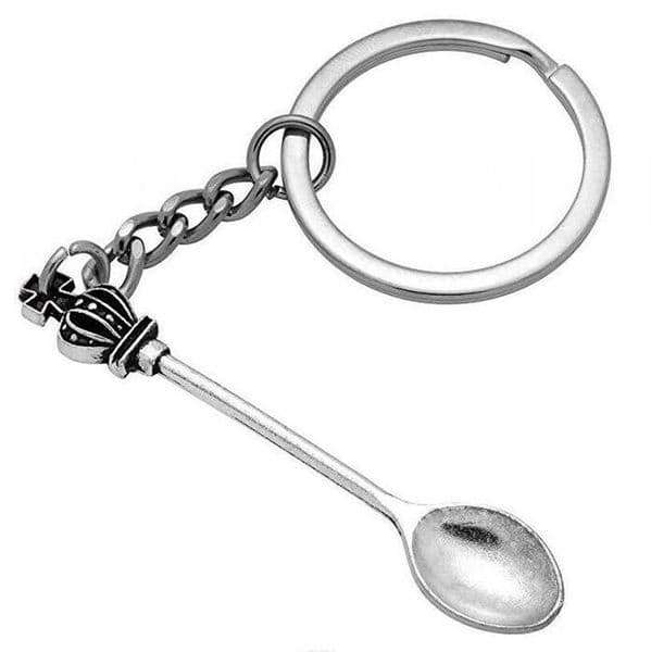 New Fashion Men 30mm Keychain DIY Metal Holder Chain Vintage Kitchen Spoon Crown 57x9mm Silver Color Pendant Gift