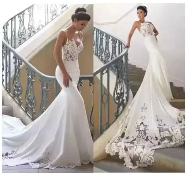 Lace Sexy Country Appliqued Mermaid Wedding Dresses Vintage Spaghetti Open Back Beach Bohemian Bridal Gown Custom Made BM
