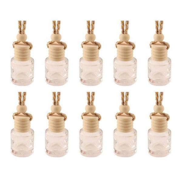 Cylinder Essential Oils Diffusers Car Pendant Perfume Bottle Glass Ornaments Empty Bottles Round Wooden Lid Air Freshener HW0020