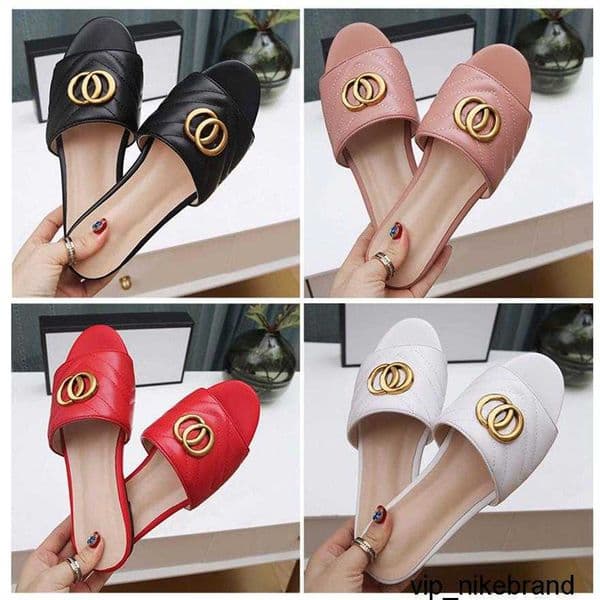 Designer Leather Women New Products Loafer Flat Summer Double Letter Slippers Soft Comfortable Non Slip Ope2157