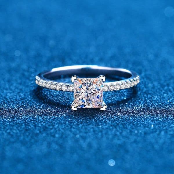 ring Rings 1CT 2CT Princess Cut Moissanite Engagement Ring VVS Colorless Solitaire Diamond Promise Bridal Sets Ring For Women Wedding Jewelry