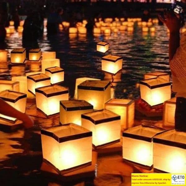 200 Pcs Chinese Lanterns Floating Water Lanterns Wishing Water River Paper Candle Light NO Candle