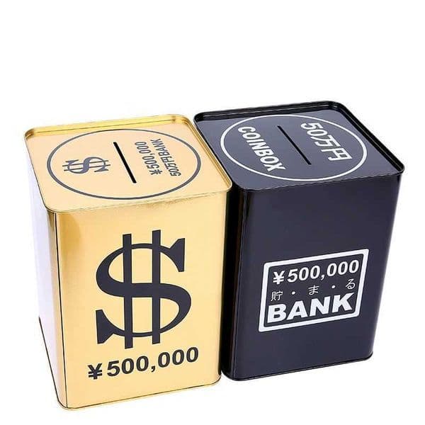 2026 New Decorative Objects Figurines Creative Boxes Metal Gold Coin Large Adults Cash Box Square Piggy Bank For Paper Money Gift 365 Days F