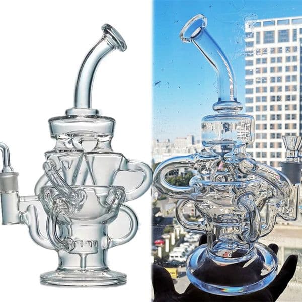 Klein Swirls Glass Bongs Hookahs Inline Recycler Heady Water Pipes Diffuser Bong Bubbler for Smoking with 14mm Bowl