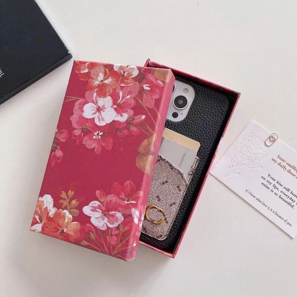 Beautiful iPhone Phone Cases 15 14 13 Pro Max 2G Leather Luxury Card Slot Phone Case for 18 17 16 15pro 14pro 13pro 12pro 13 12 11Pro 11 X Xs 7 8 Mini Purse with Logo Box