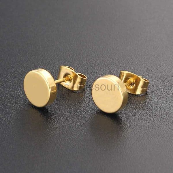 Stud 1 Pair Punk 312MM Round Stainless Steel Gold Color Stud Earrings For Women Simple Hip Hop Men Ear Jewelry J230529
