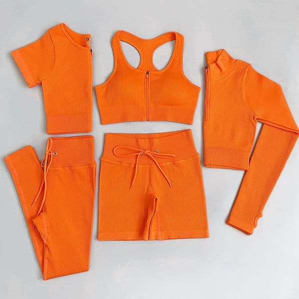 Yoga Outfit 2/3/5PC Womens tracksuit Seamless Yoga Set Workout Sportswear Gym Clothing Drawstring High Waist Leggings Fitness Sports Suits 230526 L250812