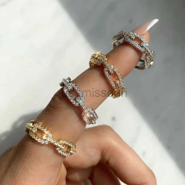Band Rings Chic Dazzling Cuban Link Chain Rings for Women Ice Out Micro Pave Zirconia Tennis Ring Fashion Accessories Hiphop Rock Jewelry J230531
