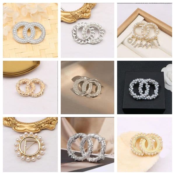 Luxury 18K Gold Plated Charm Brooch Designer Jewelry Double Letter High Quality Pin for Women Men Elegant Brooches Wedding Party Gift Jewerlry 20style