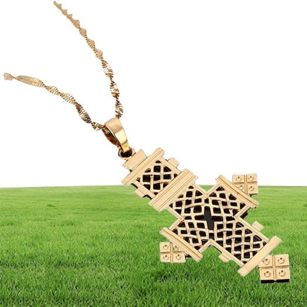 Ethiopian Cross Pendant Necklace Gold Color Africa Cross Jewelry Eritrea Religion